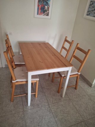 Mesa Comedor madera Ikea LERHAMN + 4 Sillas madera