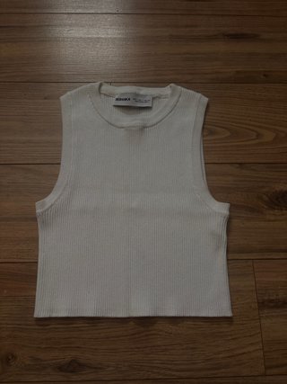Top Bershka Blanco sin Mangas Talla XS