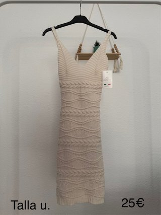 Vestido de hilo beige talla única