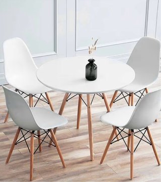 Mesa redonda blanca patas madera