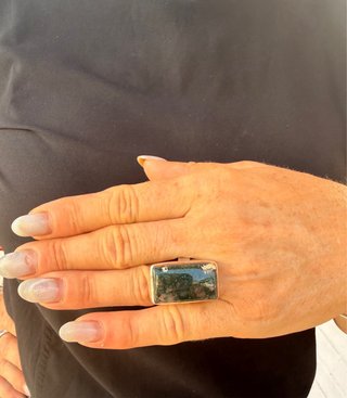 Anillo Plata Ley 925 Piedra agata musgo