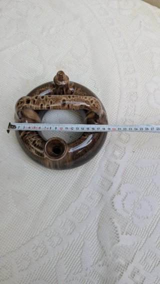 Botijo de rosca, ceramica vidriada marron