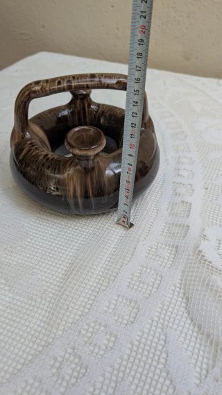 Botijo de rosca, ceramica vidriada marron