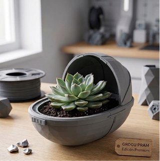Maceta Grogu Cuna Flotante Gris