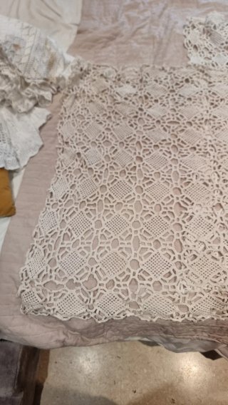 5 Manteles Crochet Beige/Blanco hecho a mano