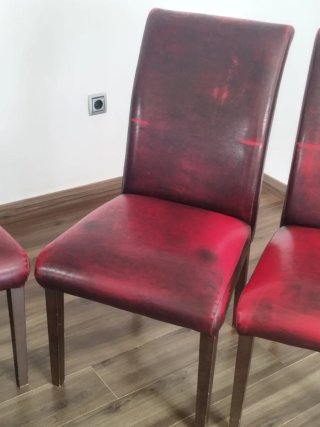 4 Sillas de Salón Piel Berenjena/Rojizo