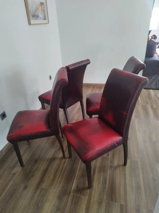 4 Sillas de Salón Piel Berenjena/Rojizo