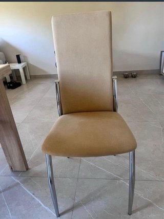 4 Sillas Comedor Beige Tapizadas Metal