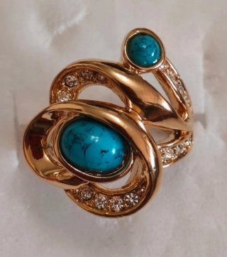 Anillo Vintage Diseño Oro Turquesa
