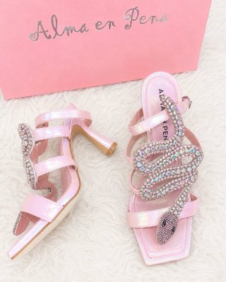 Sandalias Alma en Pena Tacón Serpiente Rosa