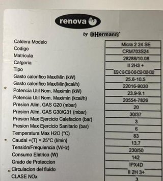 RECAMBIODESPIECE PARA CALDERA RENOVA MICRA 2. 24SE