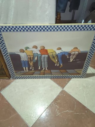 Cuadro antiguo niños en pared