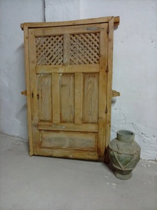 Puerta madera antigua alacena con celosía 115x68cm