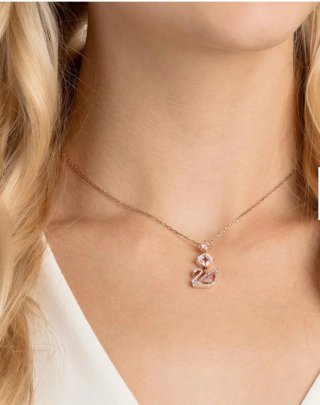 Collar Swarovski Cisne Rosa y Blanco Baño Oro