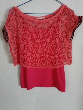 Crop top ganchillo rosa floral
