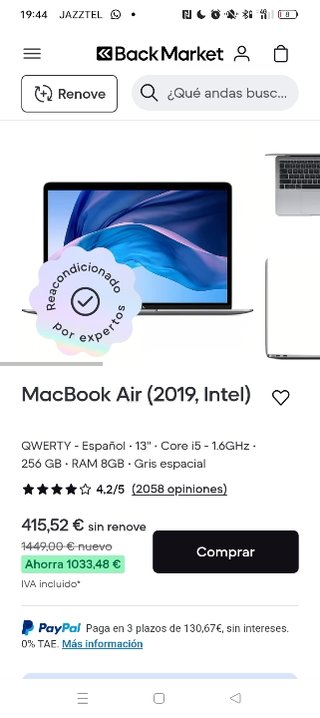 MACBOOK AIR 2019 SEMINUEVO