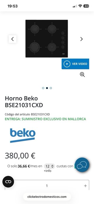 Horno eléctrico Beko con fogones de gas