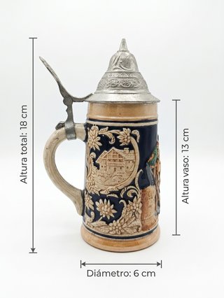 Jarra cerveza vintage con tapa de peltre