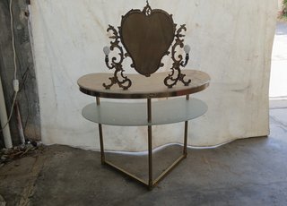 Toelette da trucco anni '40-'50 in ottone e marmo