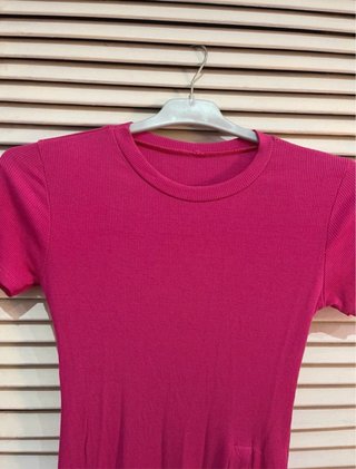 Vestido midi rosa manga corta abertura talla S M