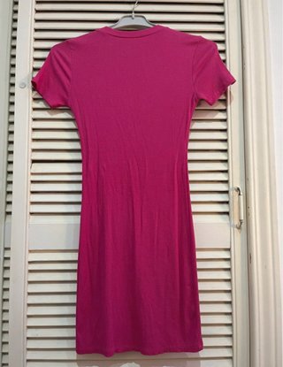 Vestido midi rosa manga corta abertura talla S M