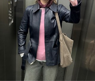 Chaqueta Piel Massimo Dutti Gris