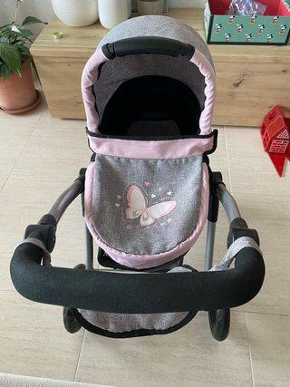 Cochecito de muñecas gris y rosa