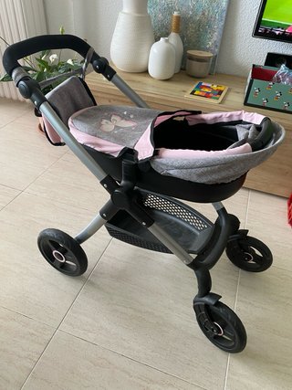 Cochecito de muñecas gris y rosa