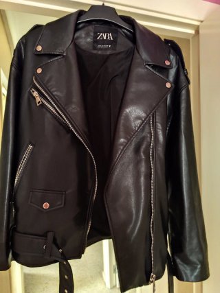 Chaqueta Polipiel Zara Negra Mujer