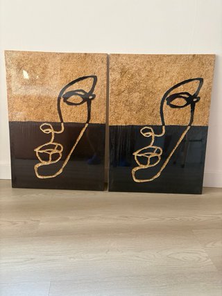 2 Cuadros Abstractos Cara Lienzo Pino 50x70