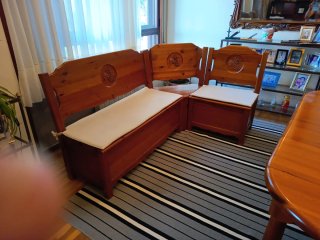 Conjuntos 2 bancos con baul de madera pino maciza