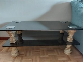 Mesa centro cristal ahumado y mármol de 100cm×50cm