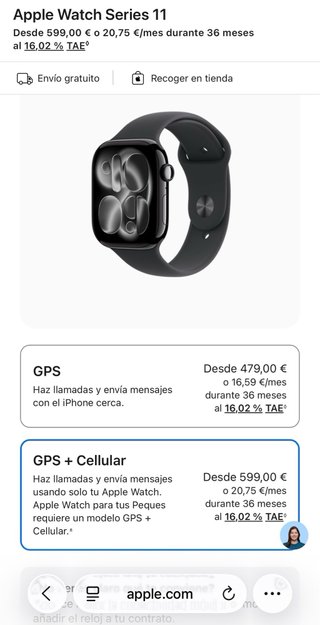 Apple Watch Series 11 GPS + Cellular 46mm Negro