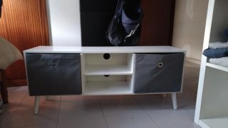 Mueble TV blanco con 2 cajones tela