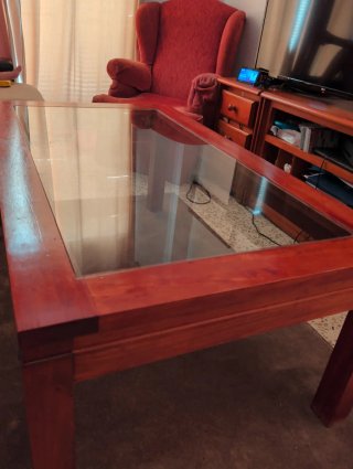 Mesa centro madera y cristal 140x80