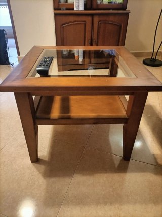 Mesa auxiliar madera y cristal