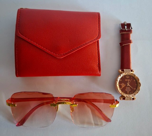 Pack Rojo: Gafas, Cartera y Reloj