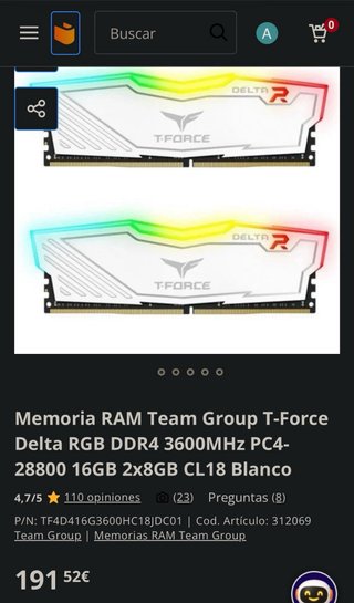 Memoria RAM T-Force Delta RGB 32GB (4x8GB)
