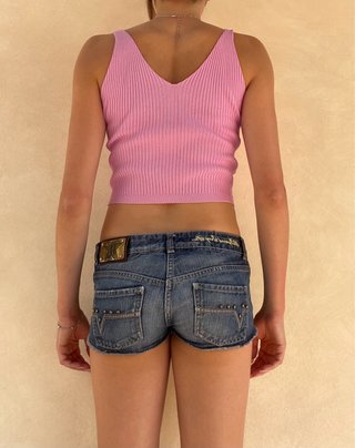 Top crop rosa coste scollo V - Taglia S/M