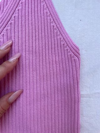 Top crop rosa coste scollo V - Taglia S/M