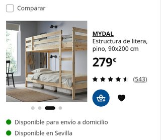 Litera MYDAL madera maciza 90x200