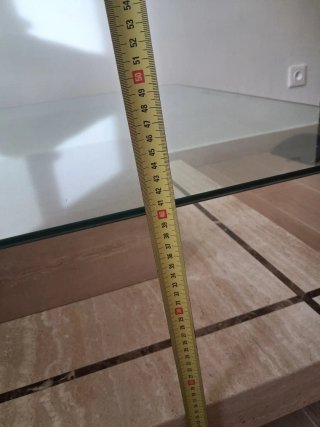 Mesa centro cristal y mármol travertino
