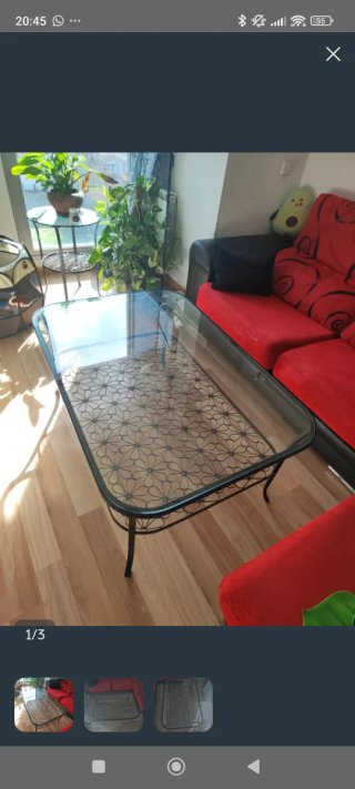 Mesa de centro cristal y metal negra