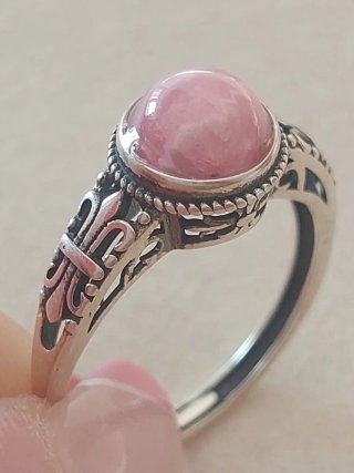 Anillo Plata Ajustable Rodocrosita Natural Rosa