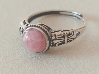 Anillo Plata Ajustable Rodocrosita Natural Rosa