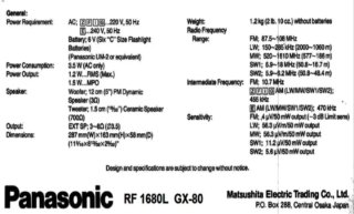 Radio Panasonic Multibandas RF-1680L GX-80