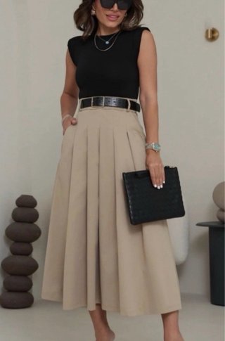 Vestido combinado con Cinturón zara