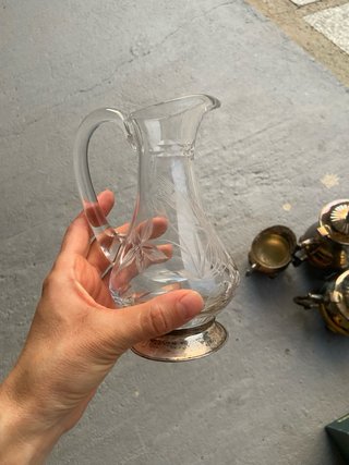Juego de té de alpaca y jarras de cristal y plata