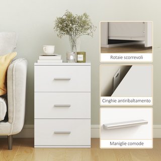 Comodino con 3 Cassetti Moderno e Multiuso per Cam