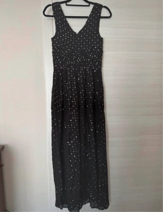 Vestito lungo nero con paillettes oro